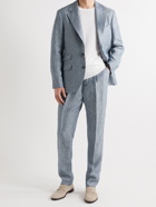 Brunello Cucinelli - Straight-Leg Pleated Herringbone Hemp and Linen-Blend Suit Trousers - Blue