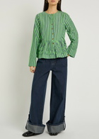 Damson Madder Madison Striped Cotton Blouse Green