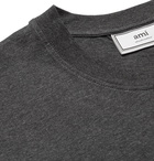 AMI - Logo-Embroidered Mélange Cotton-Jersey T-Shirt - Gray