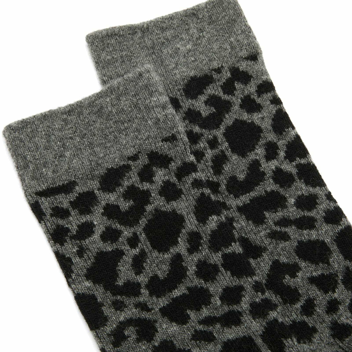 RoToTo Leopard Pattern Merino Sock in Dark Grey/Black