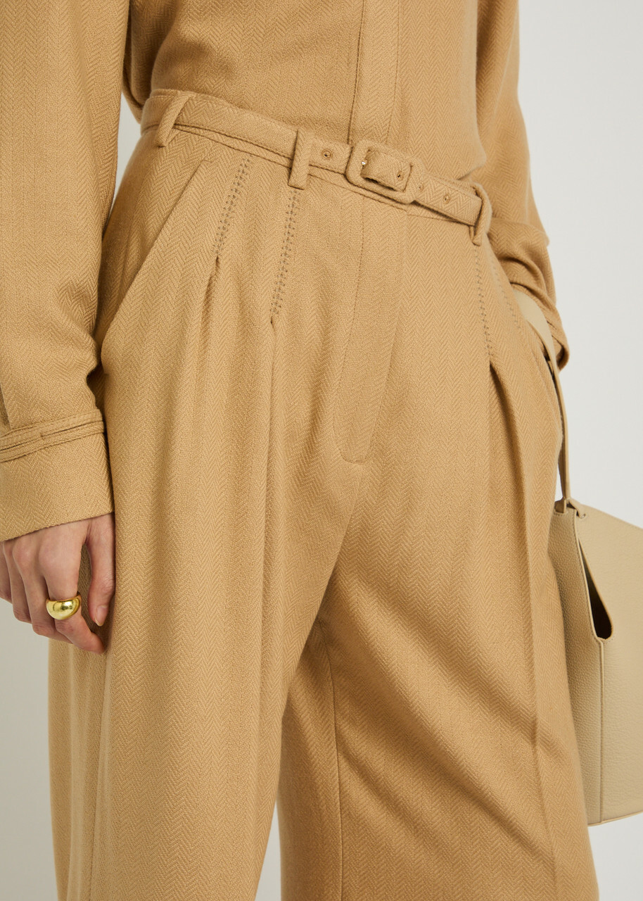 Gabriela Hearst Vargas Herringbone Cashmere and Silk-blend Trousers Camel