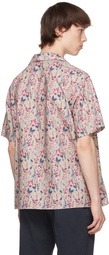 DOPPIAA Taupe & Blue Flower Print Aambala Short Sleeve Shirt