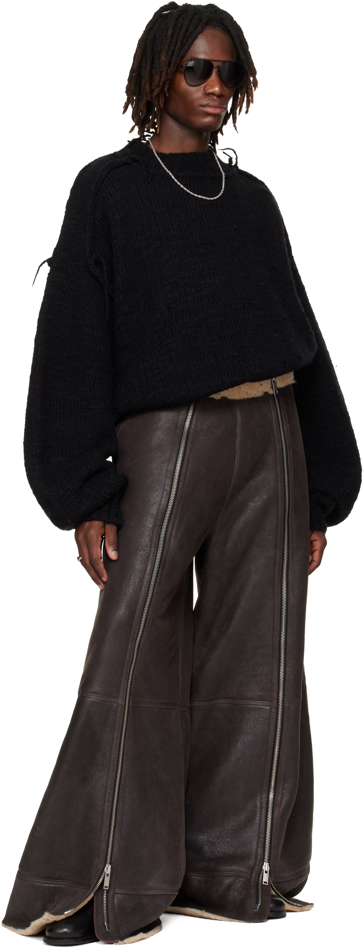 LU'U DAN SSENSE Exclusive Brown Shearling Flight Pants