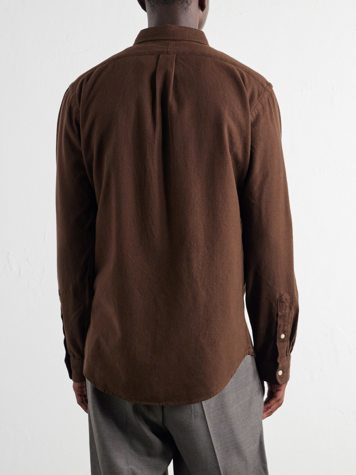 Polo Ralph Lauren - Button-Down Collar Logo-Embroidered Cotton-Flannel Shirt - Brown