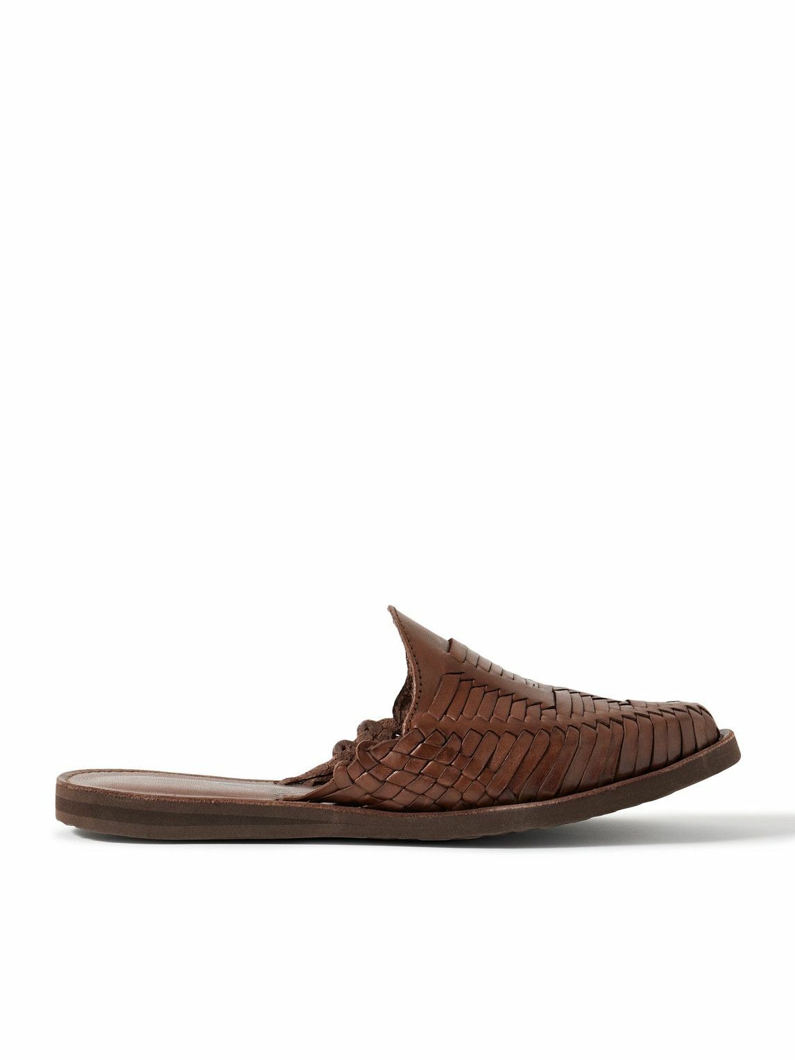 Yuketen - Chamula Punta Mita Woven Leather Backless Loafers - Brown