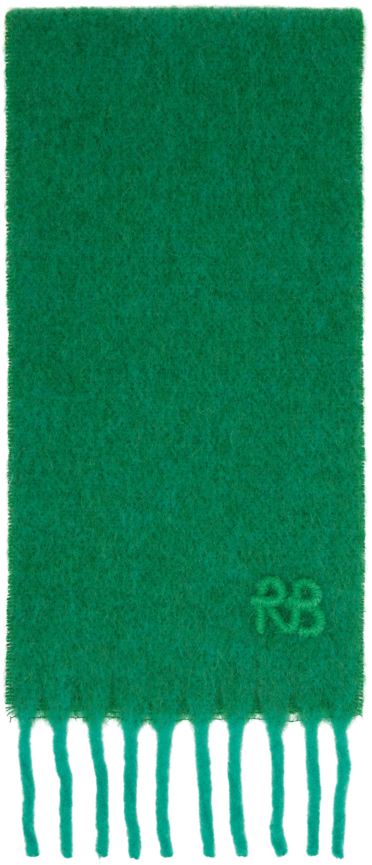 Ruslan Baginskiy Green Fringed Alpaca-Blend Mid Scarf