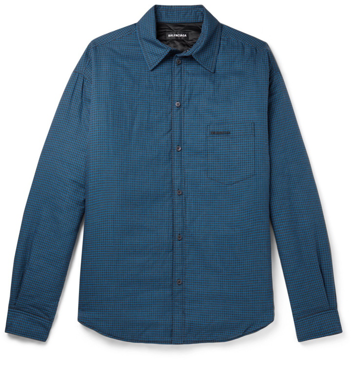 Photo: BALENCIAGA - Padded Checked Cotton-Flannel Shirt - Blue