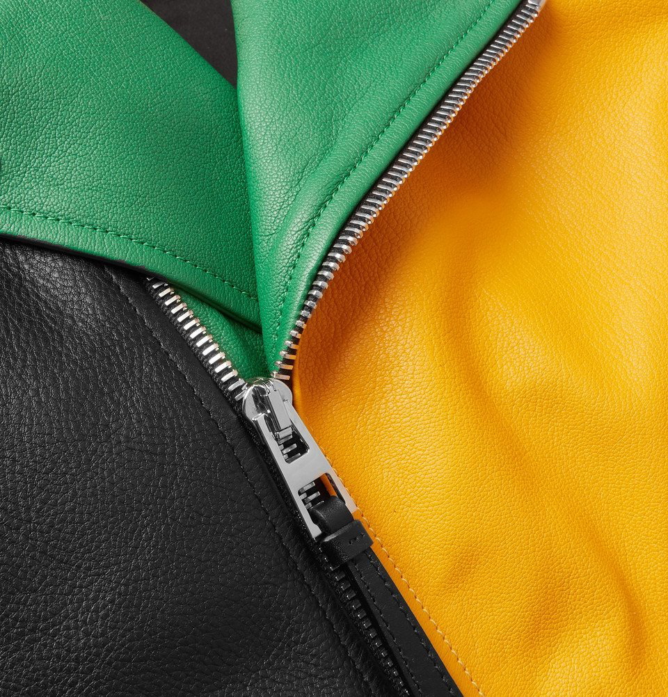 Men's Black and Yellow Colour Block Biker Leather Jacket - Jackets Expert