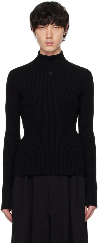 Photo: Courrèges Black Reedition Rib Knit Mockneck Sweater