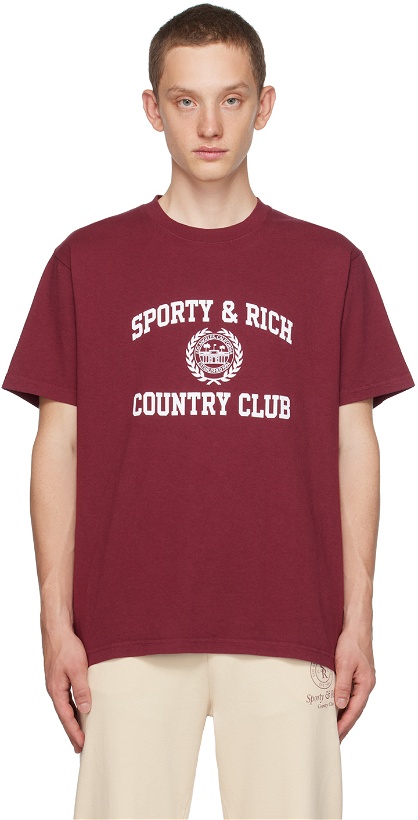Photo: Sporty & Rich Burgundy Varsity Crest T-Shirt