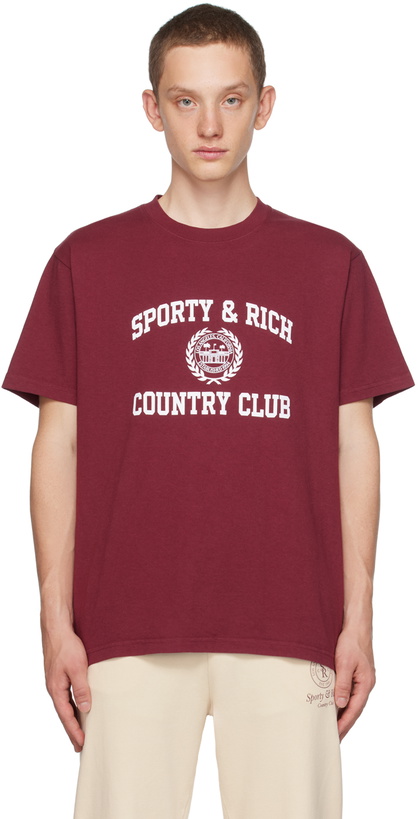 Photo: Sporty & Rich Burgundy Varsity Crest T-Shirt