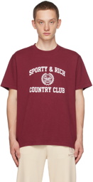 Sporty & Rich Burgundy Varsity Crest T-Shirt