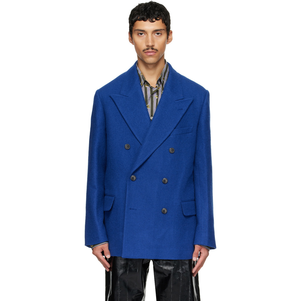 Dries Van Noten Blue Oversized Wool Blazer