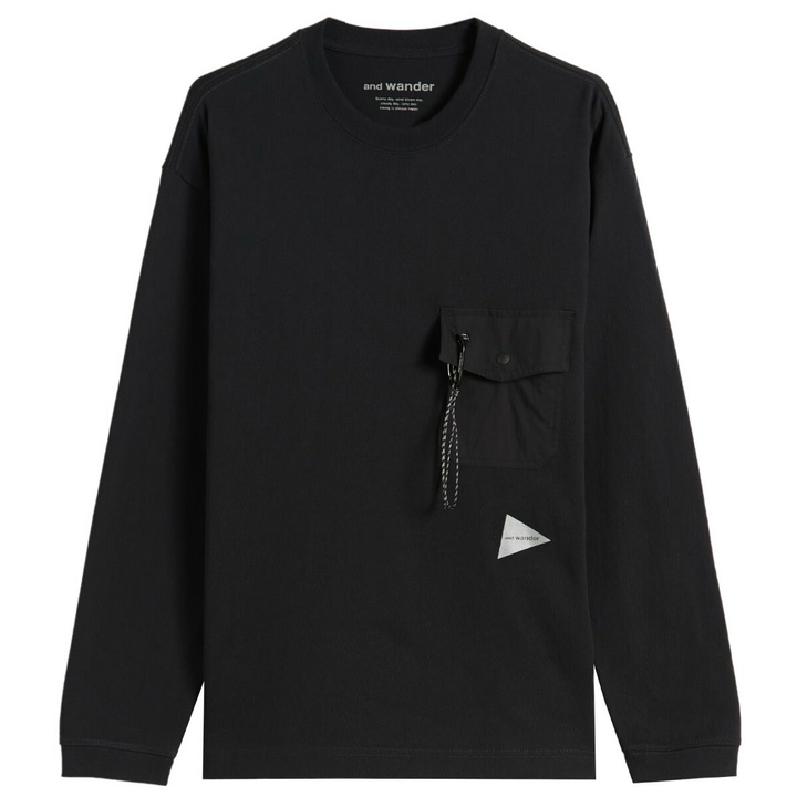 Photo: and wander Men's Heavy Cotton Longsleeve Pocket T-Shirt in Black