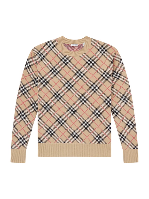 Photo: Burberry - Checked Cotton-Blend Sweater - Neutrals