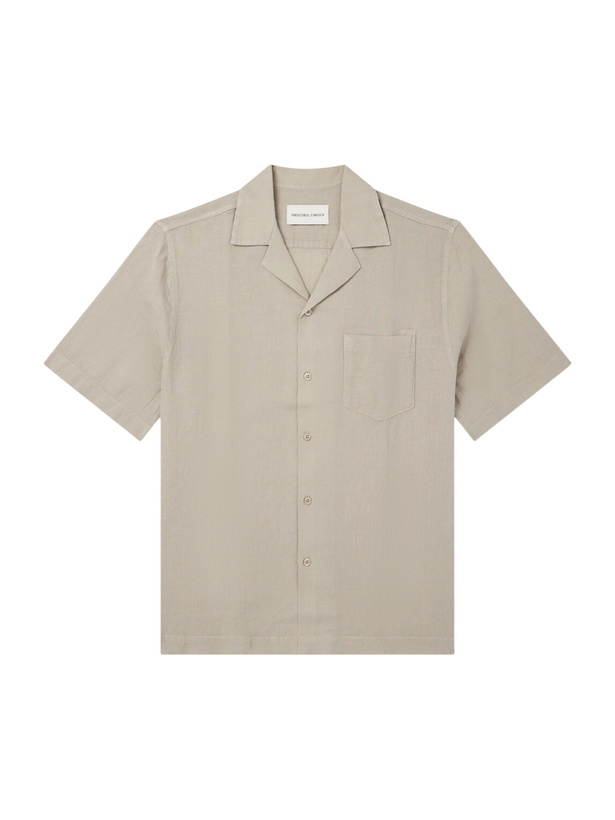 Photo: Frescobol Carioca - Angelo Camp-Collar Linen Shirt - Green