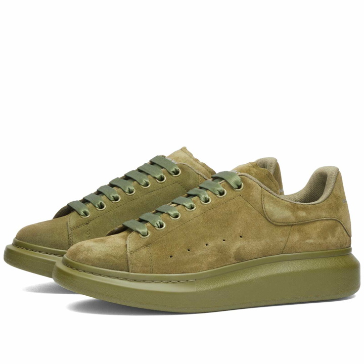 Photo: Alexander McQueen Men's Suede Wedge Sole Sneakers in Military Green