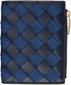 Bottega Veneta Navy Intrecciato Small Bi-Fold Wallet