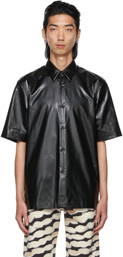 Photo: Dries Van Noten Black Coated Short Sleeve Shirt