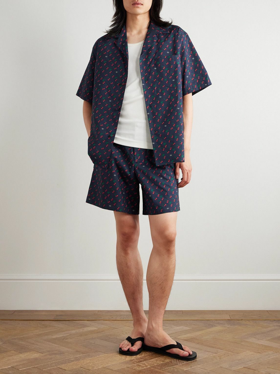 Valentino Garavani - Straight-Leg Printed Cotton-Poplin Bermuda Shorts - Blue