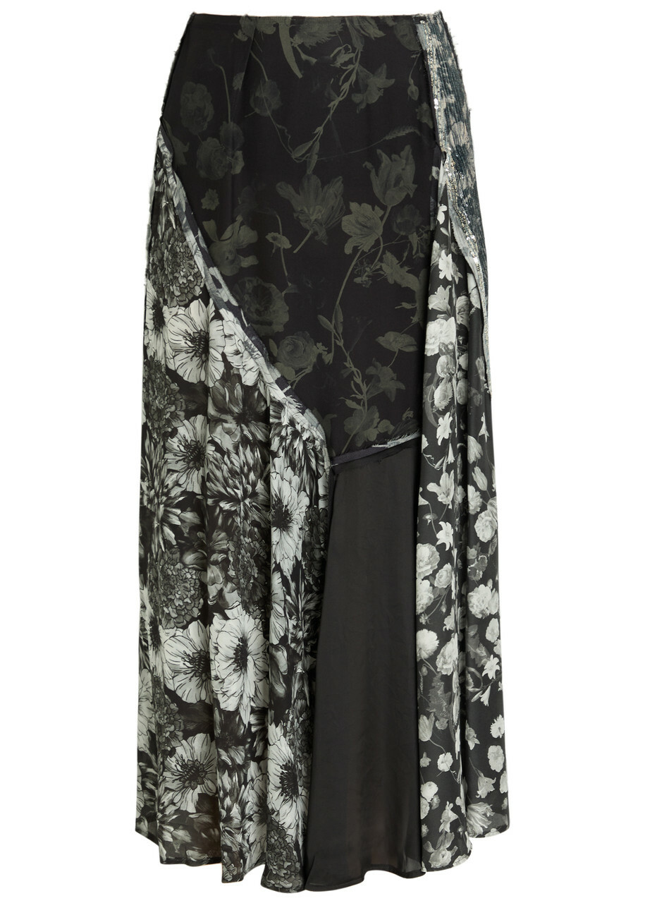 Maison Margiela Panelled Floral-print Embellished Silk Midi Skirt Multicoloured