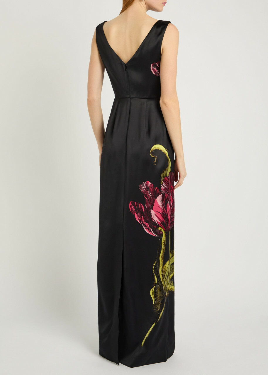 Erdem Floral Wide-neck Satin Gown Black