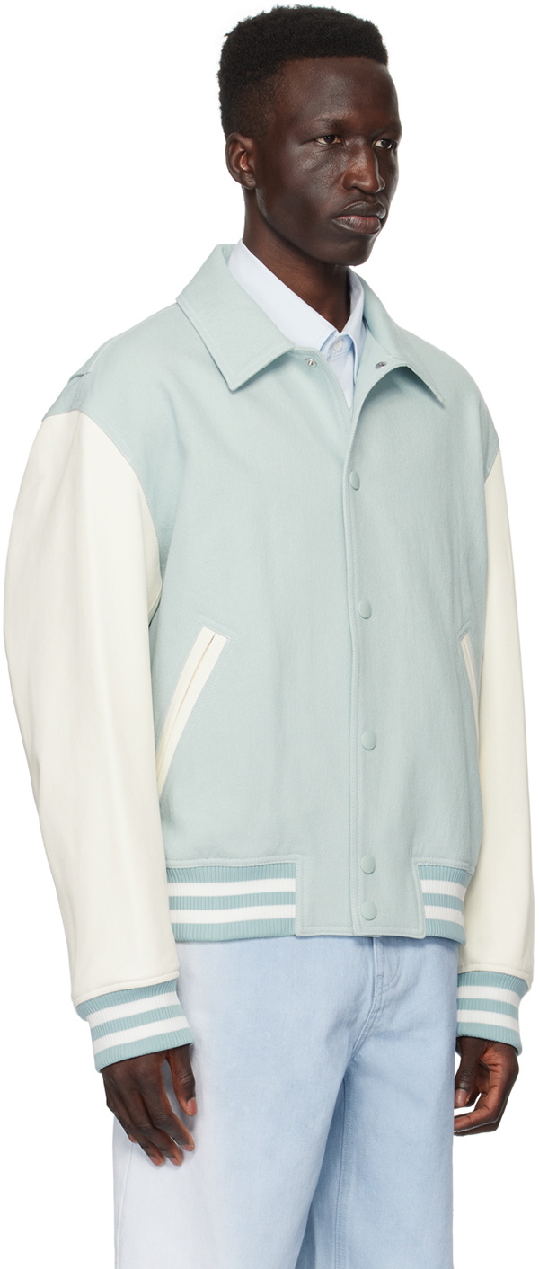 Solid Homme Blue & White Varsity Bomber Jacket