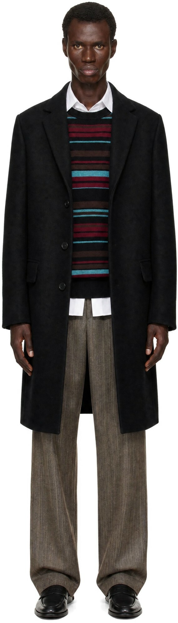 Dries Van Noten Black Single-Breasted Wool Coat