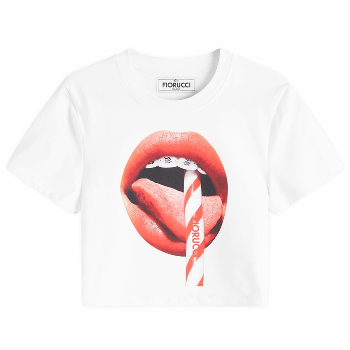Photo: Fiorucci Women's Mouth Print Cropped T-Shirt in White