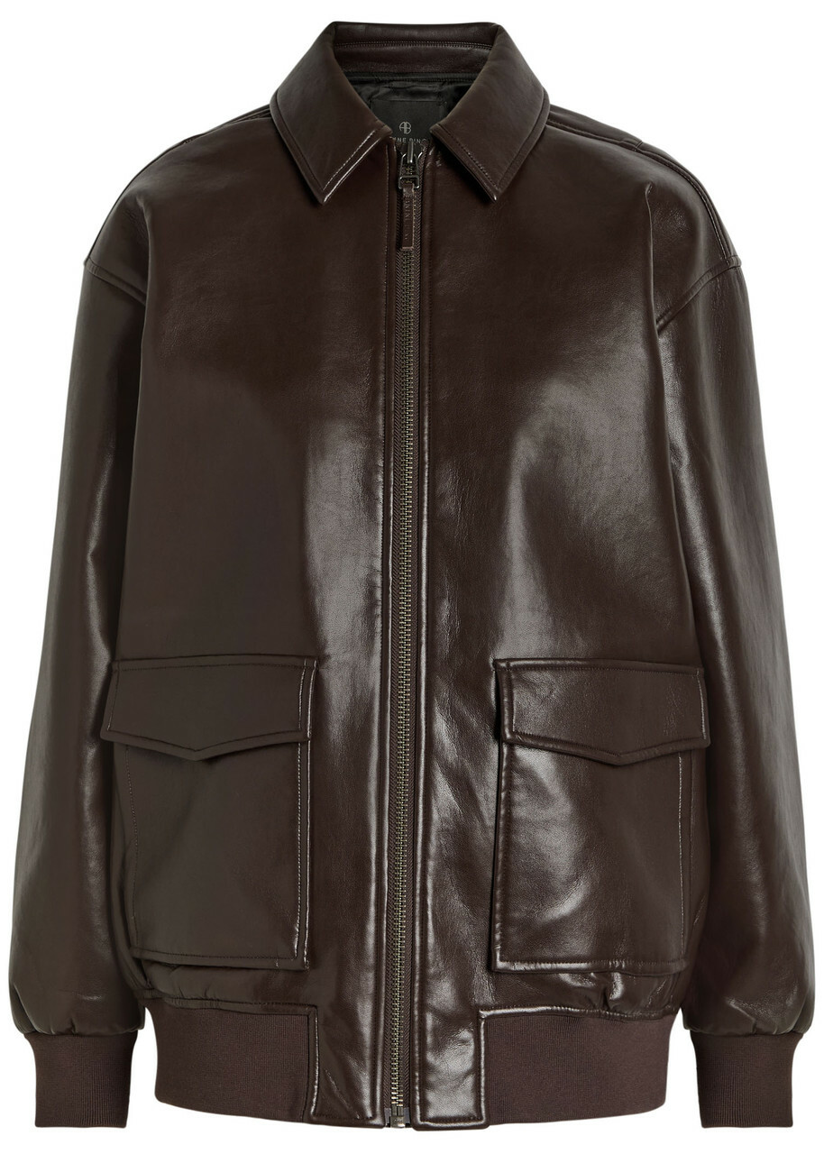 Anine Bing Kelanie Leather-blend Jacket Dark Brown