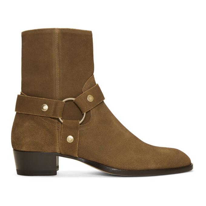 Photo: Saint Laurent Brown Wyatt Harness Boots