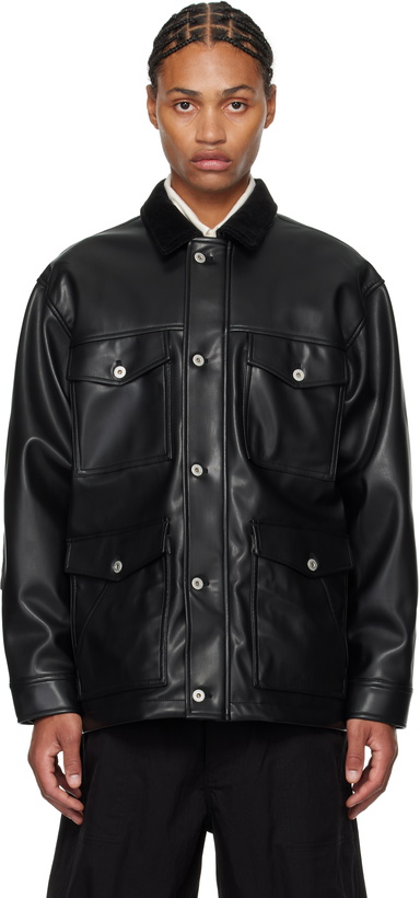 Photo: Comme des Garçons Homme Black Bonded Faux-Leather Jacket