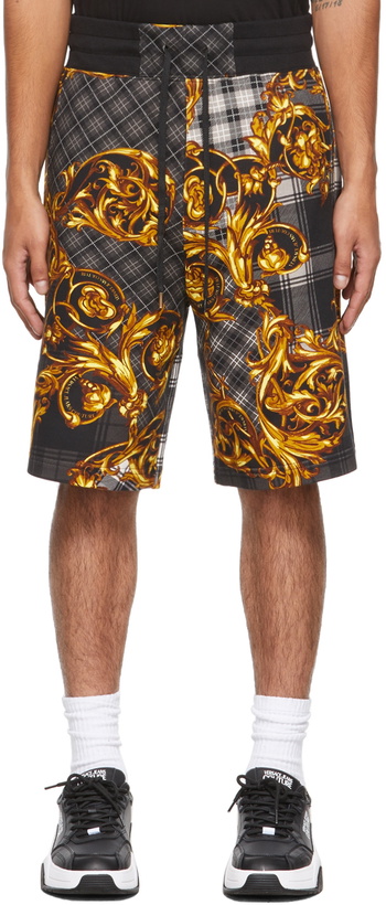 Photo: Versace Jeans Couture Grey & Gold Tartan Baroque Shorts