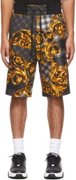 Versace Jeans Couture Grey & Gold Tartan Baroque Shorts