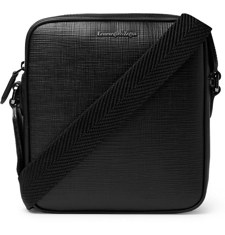 Photo: Ermenegildo Zegna - Logo-Embellished Cross-Grain Leather Messenger Bag - Black