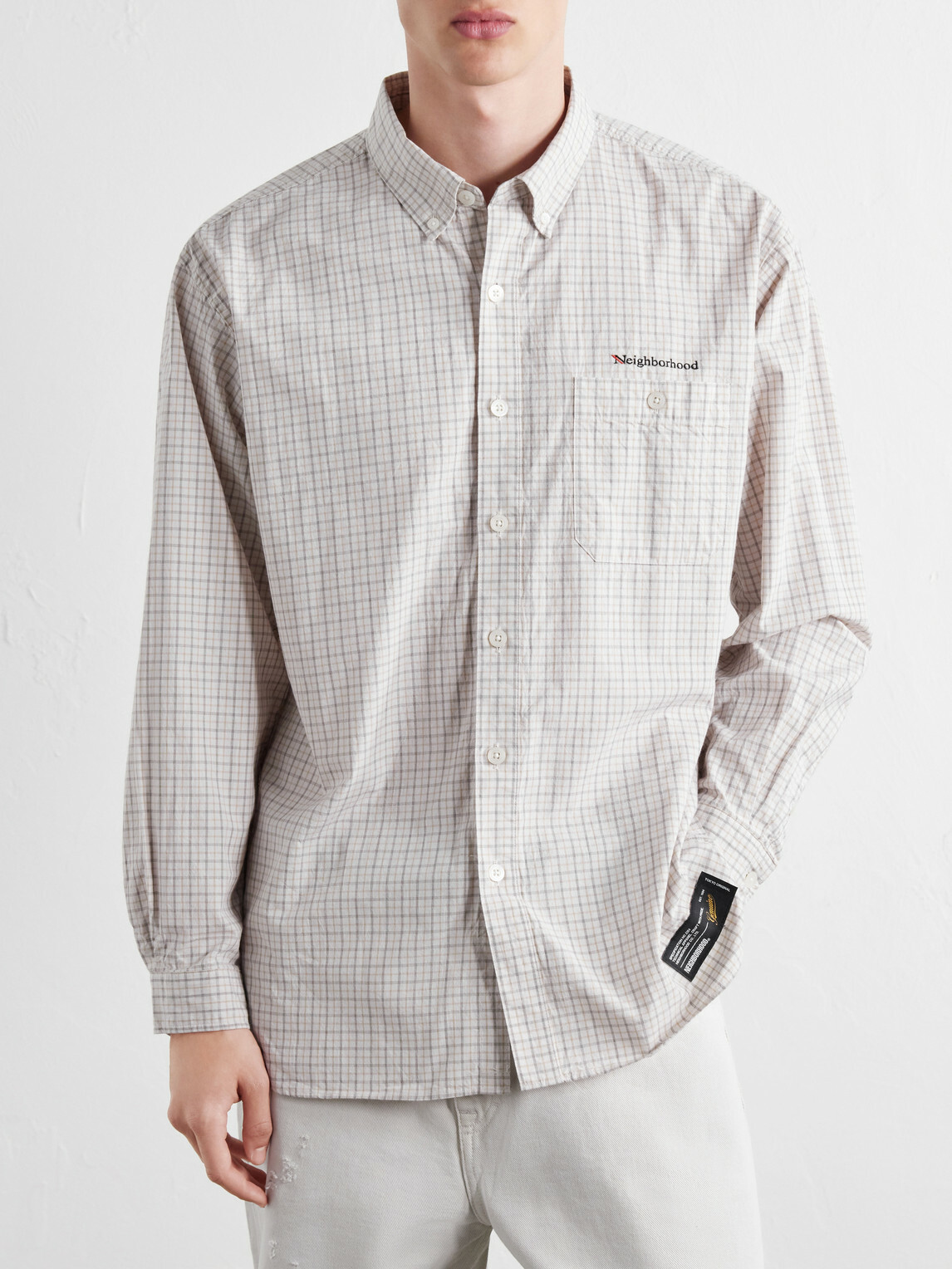 Neighborhood - Logo-Embroidered Checked Cotton-Poplin Shirt - White