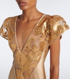 Rodarte Lace-trimmed sequined silk satin gown