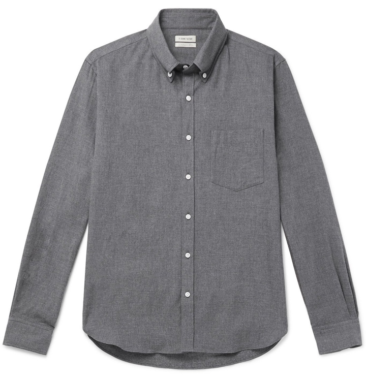 Photo: DE BONNE FACTURE - Button-Down Collar Cotton-Flannel Shirt - Gray
