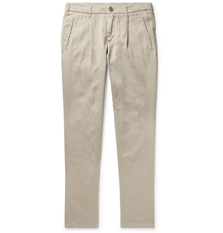 Photo: Altea - Bowery Tapered Pleated Linen-Blend Trousers - Neutrals