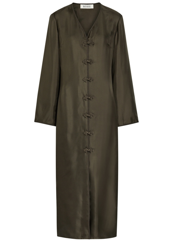Rhe Green Long Crewneck Dress In Silk Woman Rhe