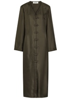 Rohe Mandarin-closure V-neck Silk Midi Dress Dark Green
