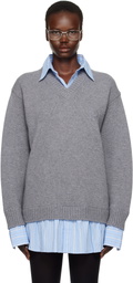 Balenciaga Gray Layered Shirt V-Neck Sweater