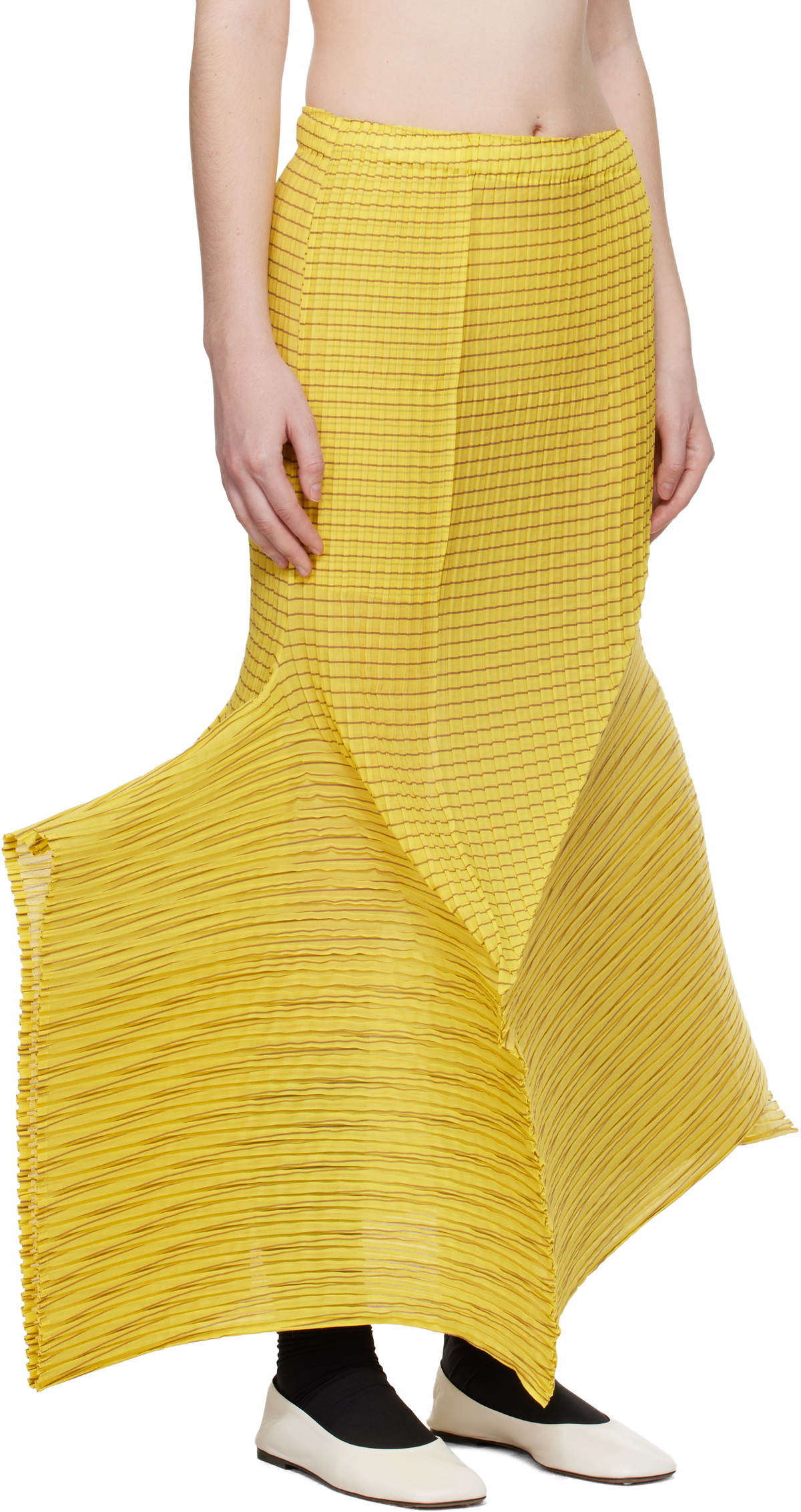 ISSEY MIYAKE Yellow Generic Stripes Machine Pleats Midi Skirt