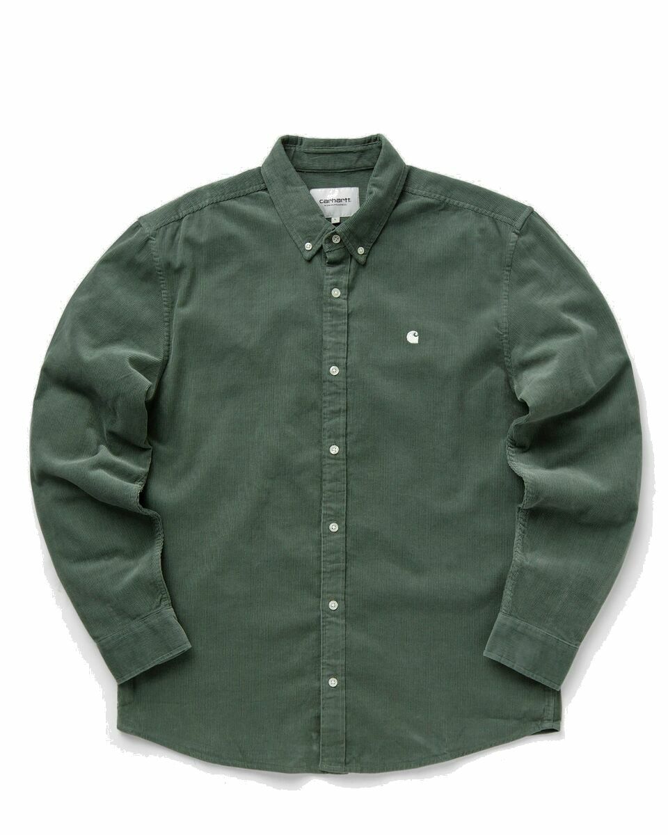 Photo: Carhartt Wip L/S Madison Fine Cord Shirt Green - Mens - Longsleeves