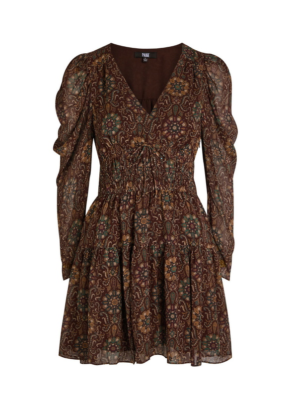 Photo: Paige Aries Patterned Silk Mini Dress Dark Brown