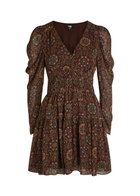 Paige Aries Patterned Silk Mini Dress Dark Brown