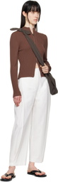 AMOMENTO Brown Ribbed Mock Neck Cardigan