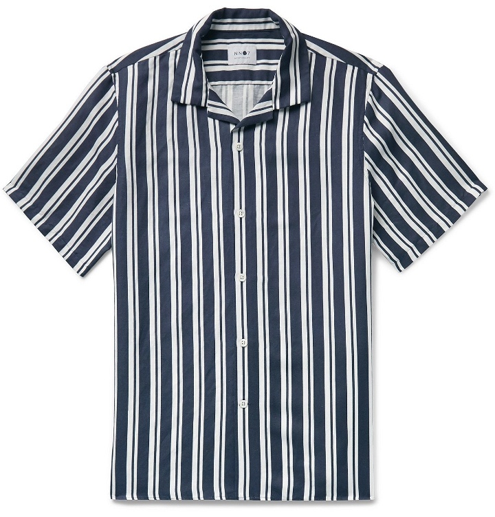 Photo: NN07 - Miyagi Camp-Collar Striped Tencel and Linen-Blend Shirt - Blue