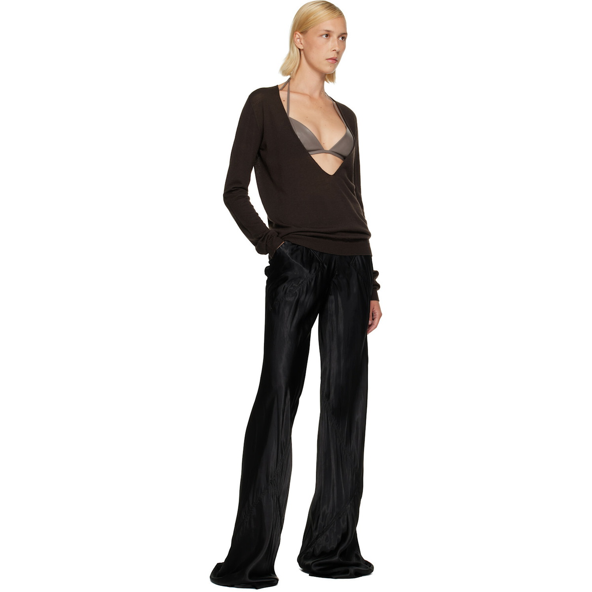 Rick Owens Brown Tower Extreme V-Neck Sweater