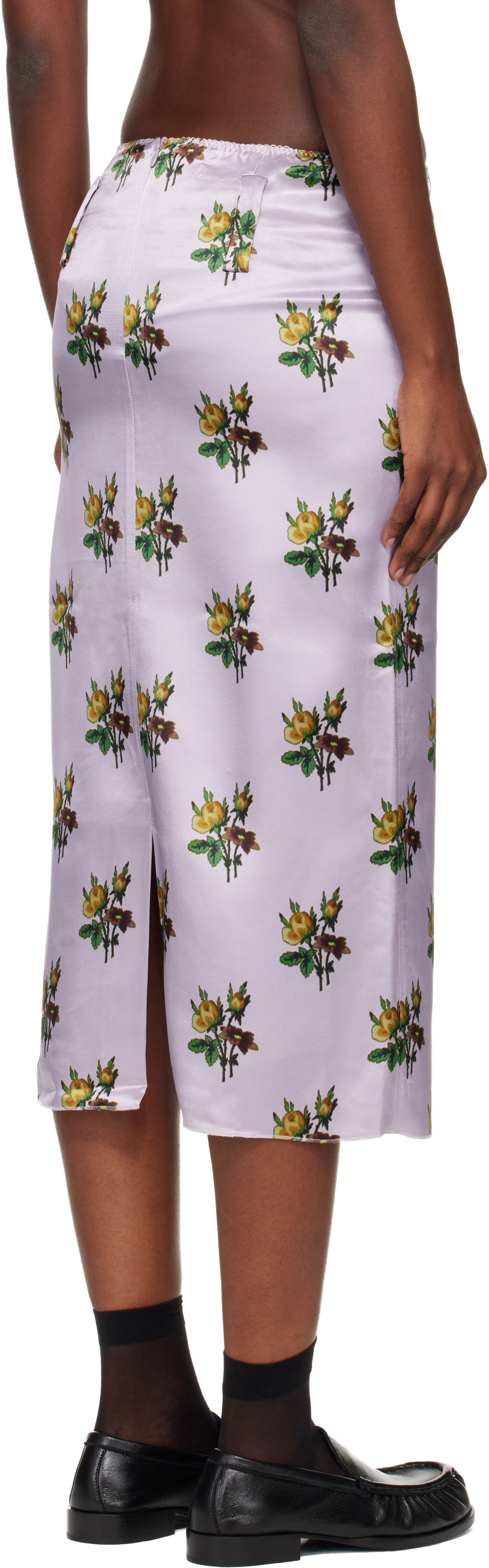 Meryll Rogge Pink Floral Satin Slip Midi Skirt